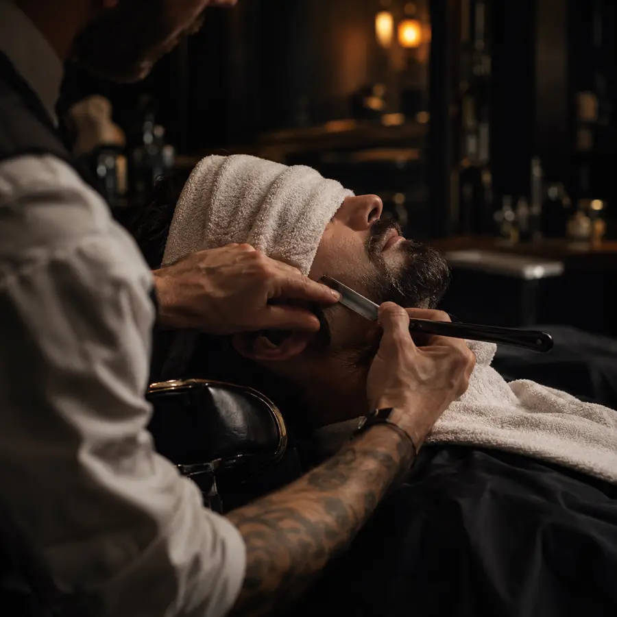 Cliente recostado durante un arreglo de barba